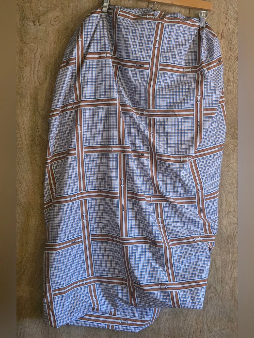 Vintage Hermes by Wamsutta Equestrian Lined Pattern Double Fitted Sheet